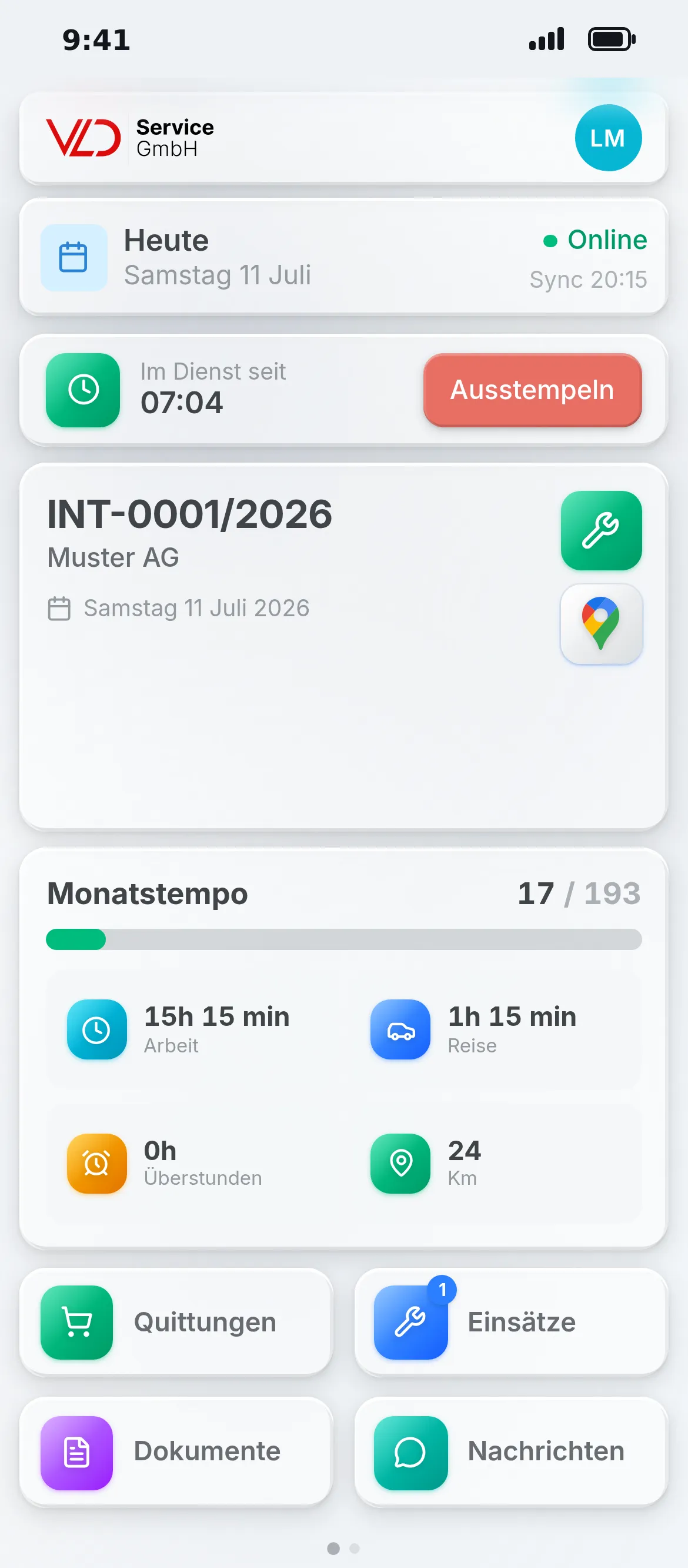 Main screen of the Oraria app