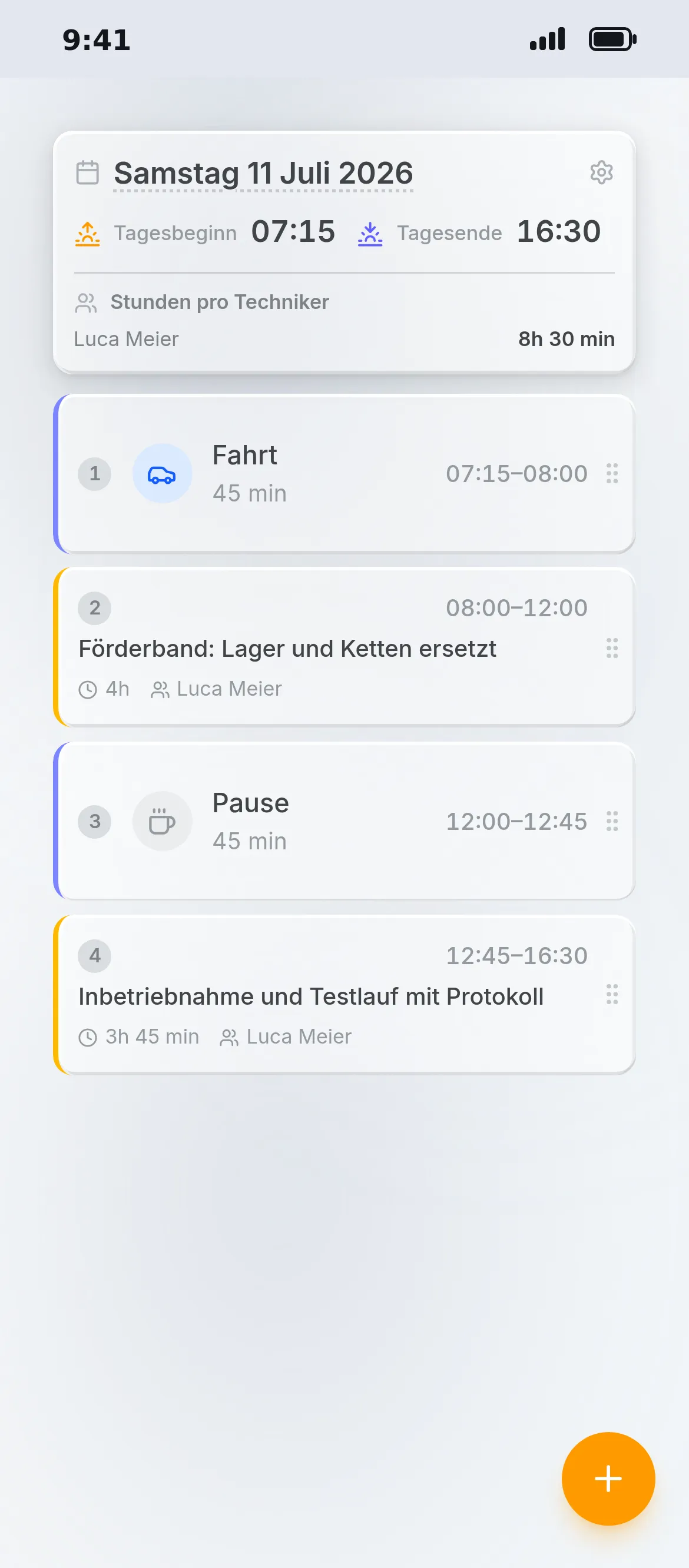 Work day in the Oraria app